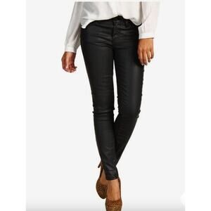 Joie Jeans Nailah Coated Faux Leather Zipped Skinny in Caviar Black size 25